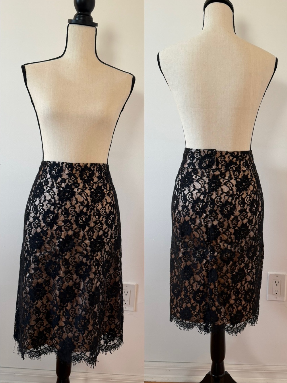Banana Republic Black Lace Pencil Skirt with Nude Lining